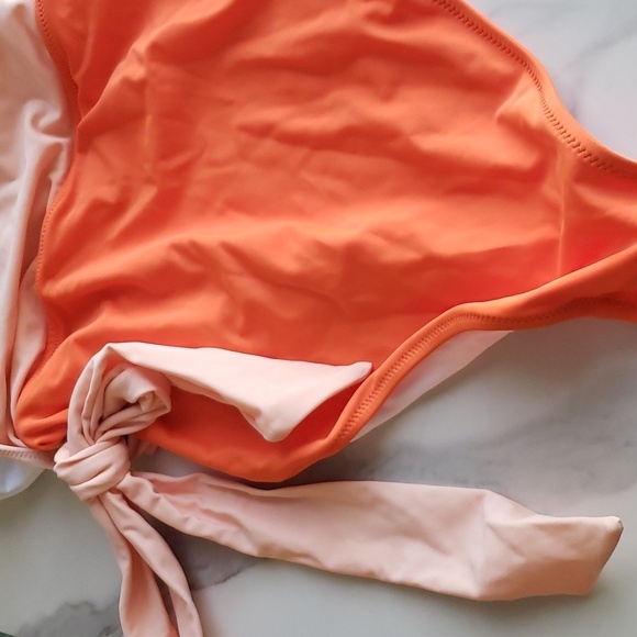 Felnart V Neck Orange Color Block Wrap Swimsuit with a Bowknot Size M - Picture 7 of 11
